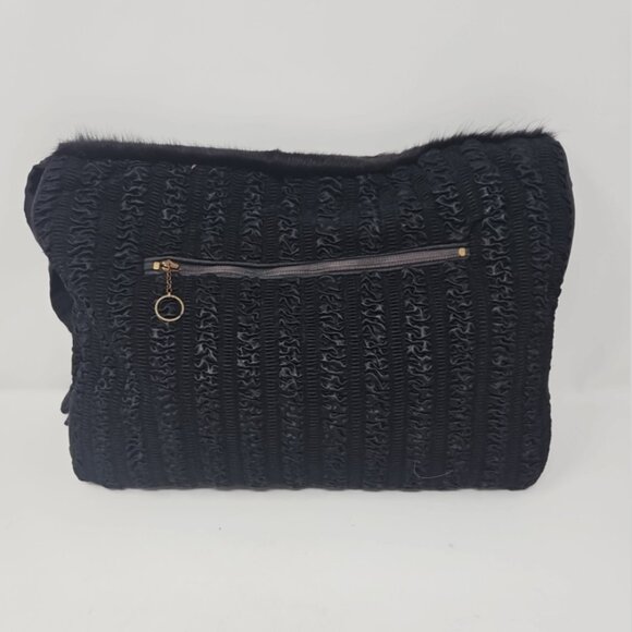 Vintage 1940s Fur & Ruched Silk Muff Hand Warmer Purse Waldes Kover Zip LOVELY! - Picture 2 of 5